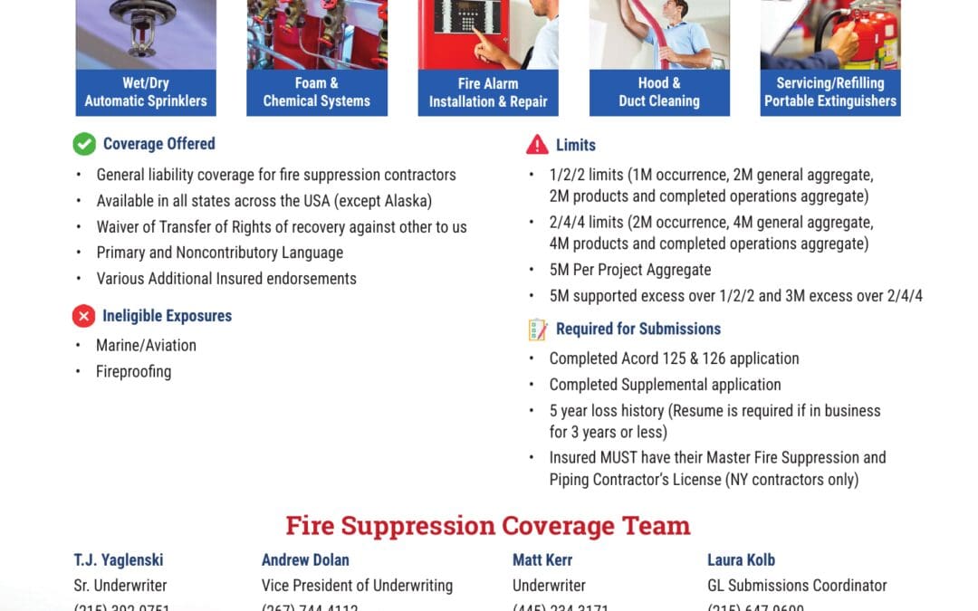 USMC Insurance broker overview for Fire Suppression Contractors