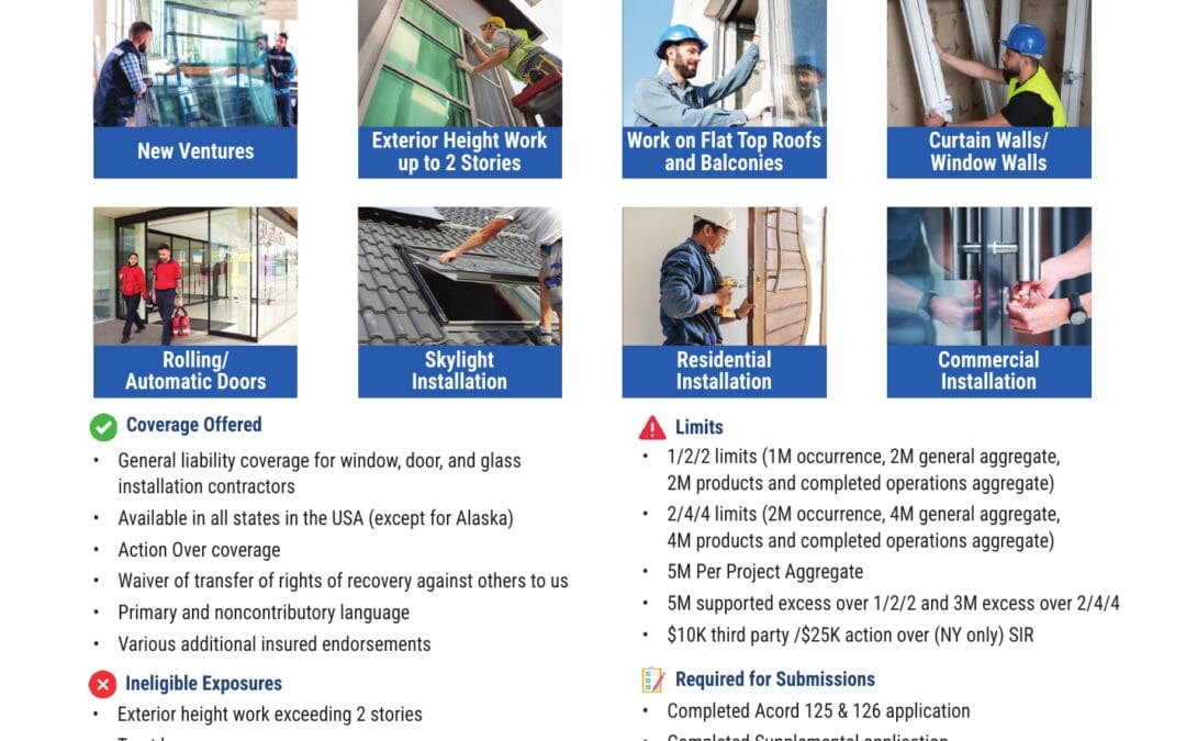USMC Insurance broker overview for Window Door Glass Installation